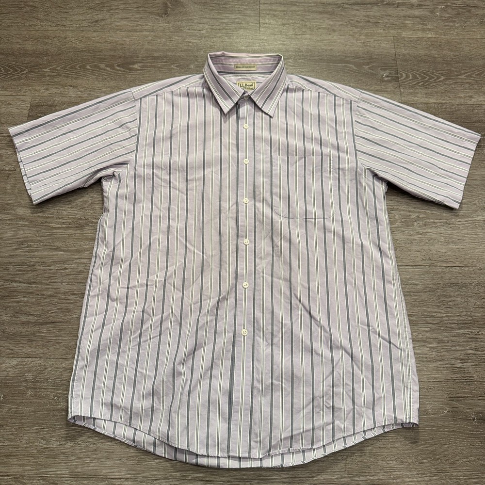 LL Bean Shirt Mens Medium Short Sleeve Button Front Lightweight Stripe Pockets
