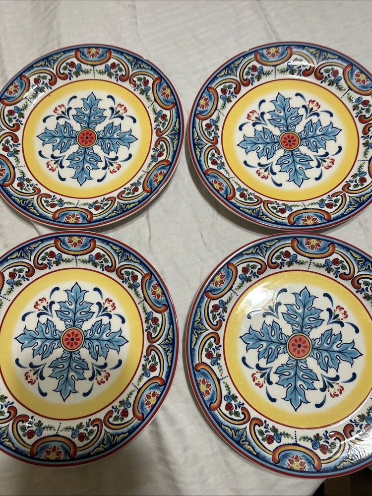 Set of 4 - Euro Ceramica Zanzibar Ceramic 8 1/2” Salad Plates Multicolor