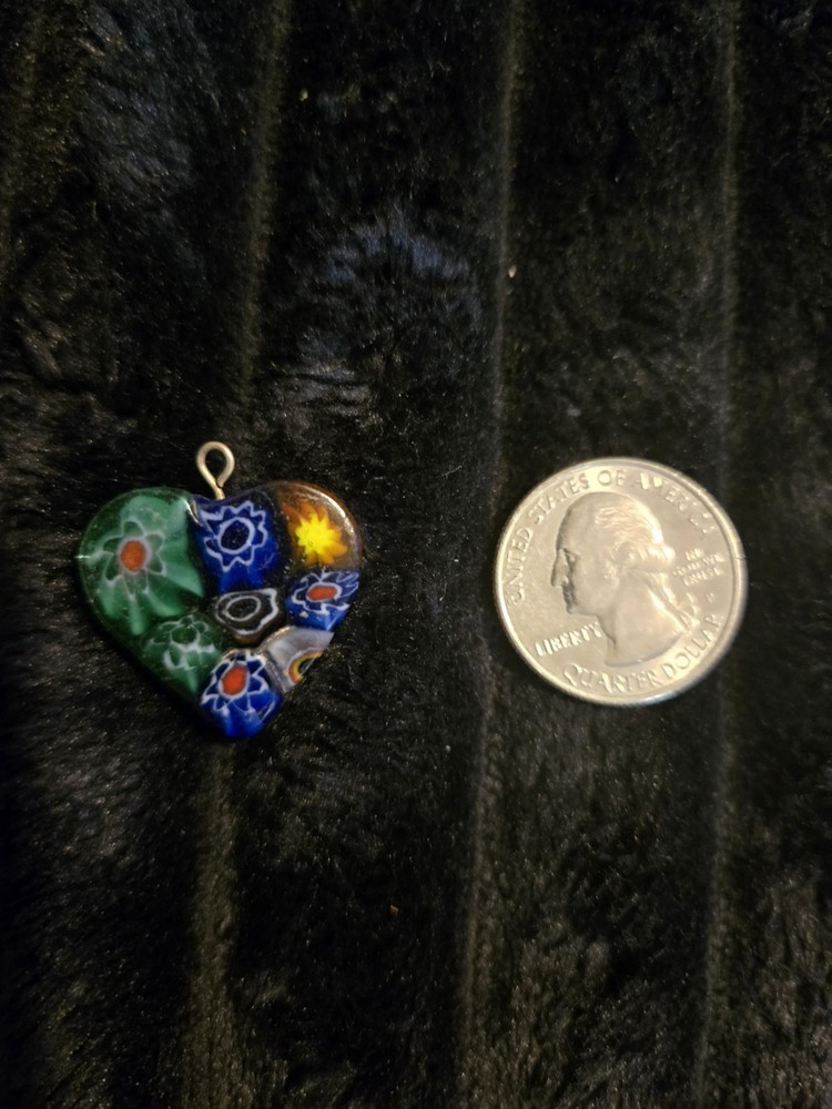 Glass heart pendant, Murano-style millefiori technique with floral pattern