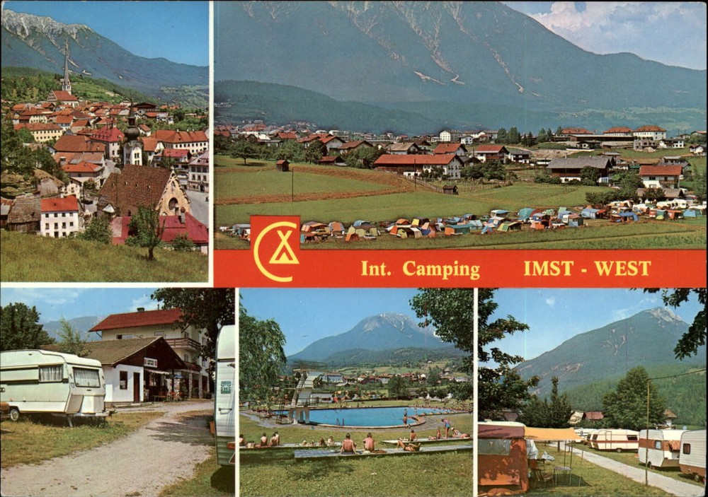 Austria Tirol Camping Imst West multiview swimming pool ~ postcard sku573