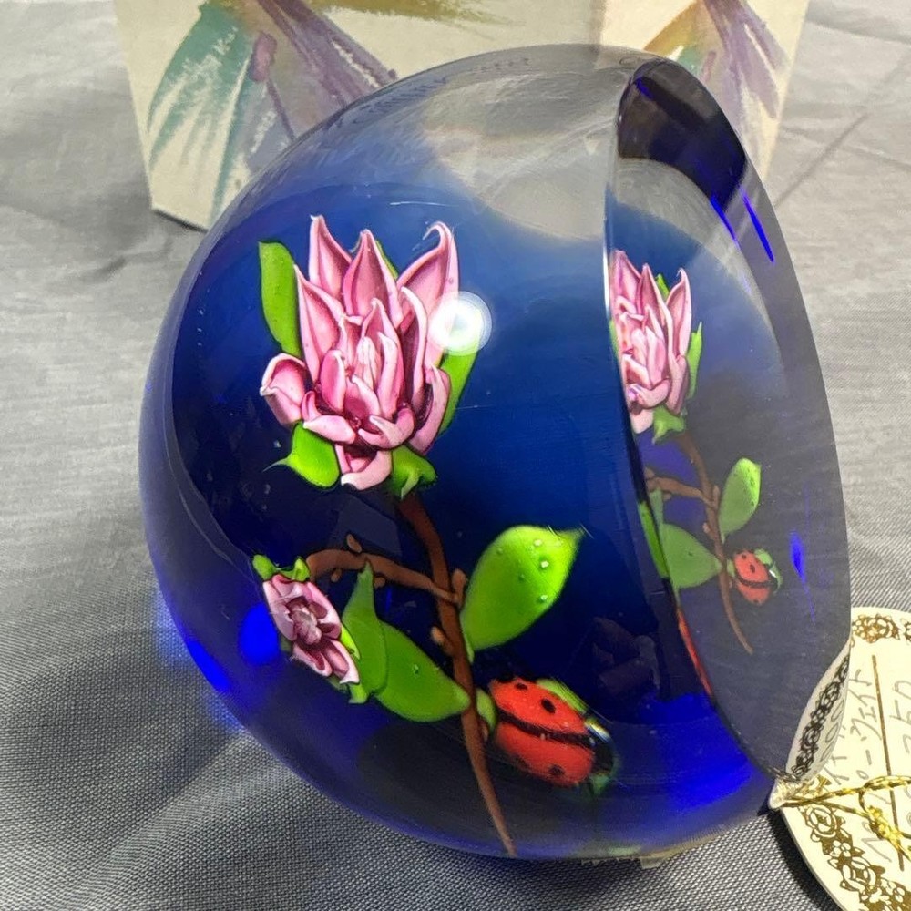 Caithness Limited Edition Glass Paperweight Rose Ladybird Signed  1980s