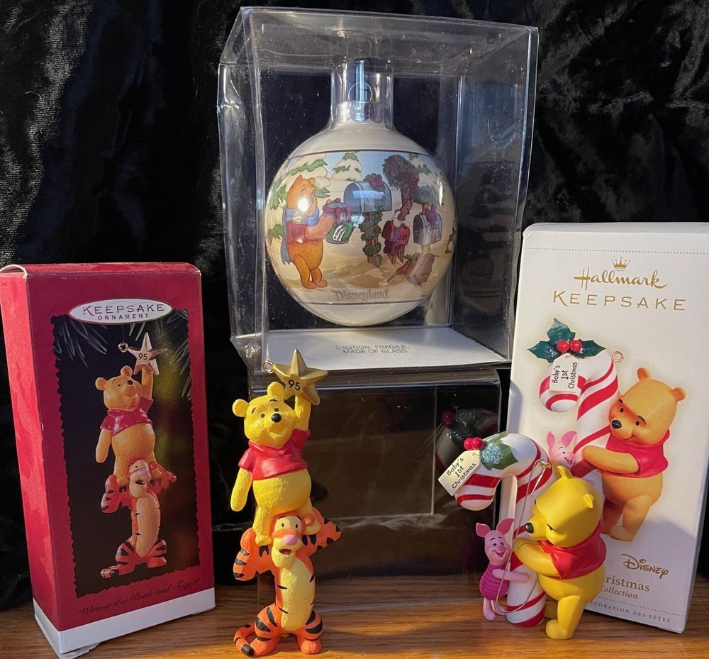 Lot 3 WINNIE THE POOH Christmas Ornaments  Hallmark & Disneyland