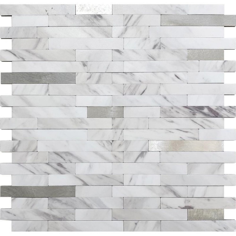 10-Pack White & Silver Faux Marble Peel & Stick Backsplash Tiles 11.8x10.2 Inches