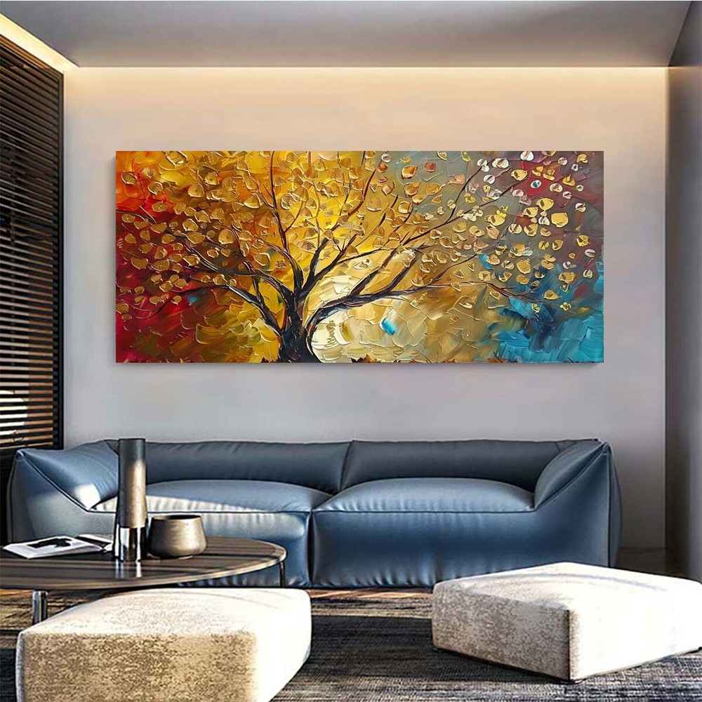 Lucky tree Golden original Abstract Handpainted Oil Painting On Canvas Home Room