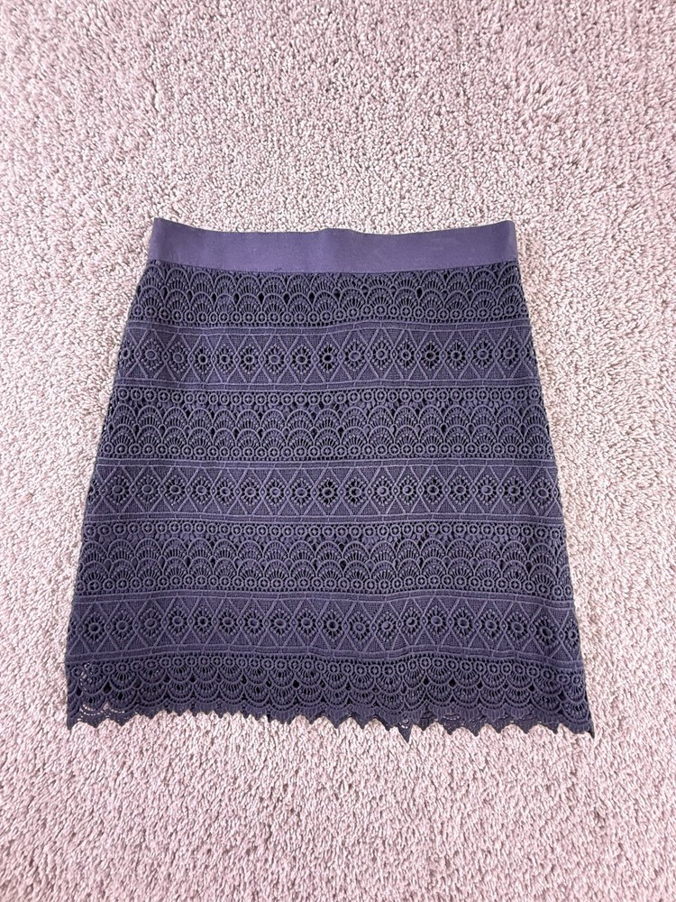 Loft Womens Dark Blue Back Zip Crochet Lace Overlay Mini Skirt Size 2