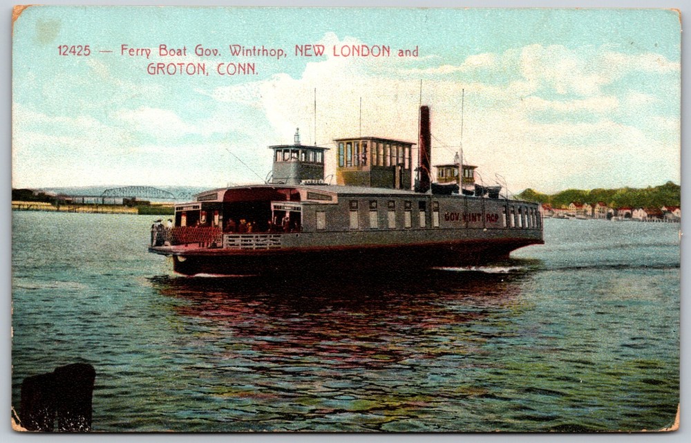 1909 Ferry Boat Gov Winthrop New London Groton Connecticut ANTIQUE Postcard