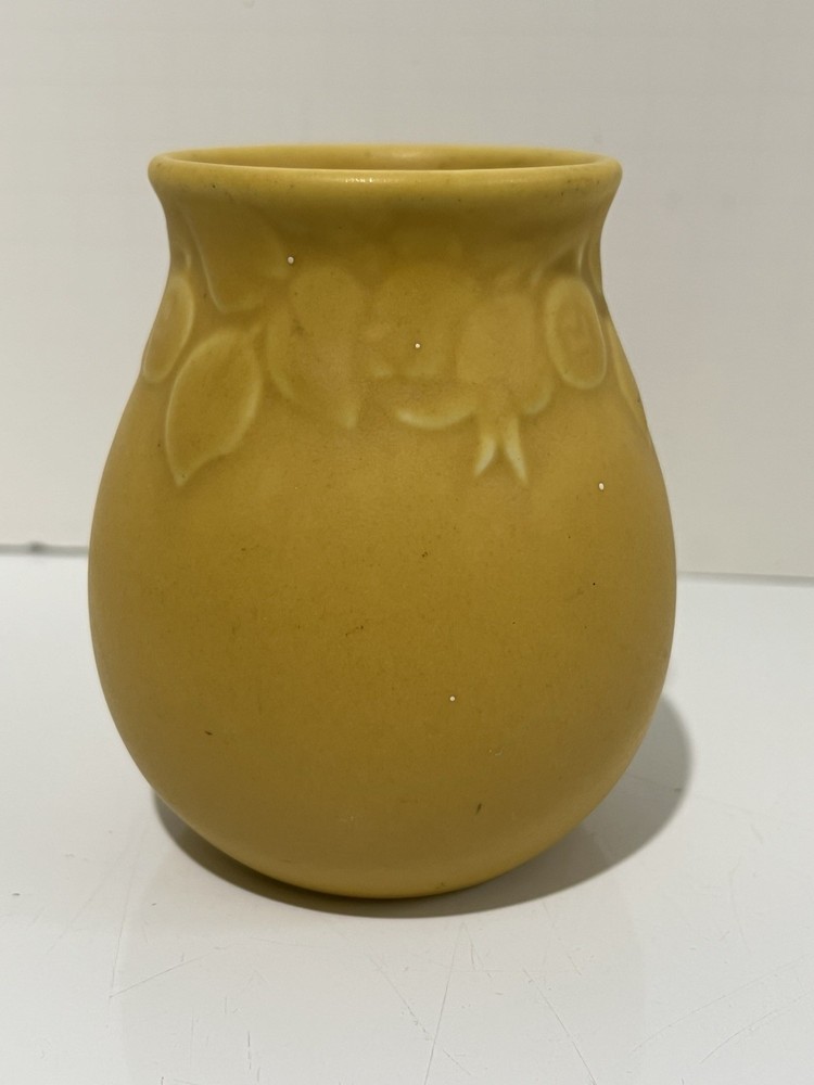 1922 Rookwood Art Pottery Yellow Matte Vase 2122 Fruit Berry Rim Arts Crafts Vtg