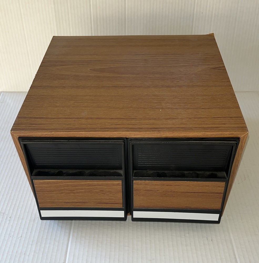 Vintage Storage Case Drawers Fits 40 CD's Faux Wood Cabinet 2 Drawer Holder