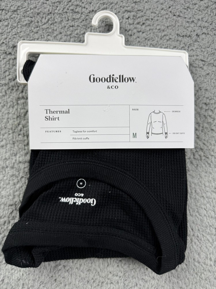 Goodfellow Mens Medium Black Thermal Shirt Rib Knit Cuffs Warm Crewneck Layer