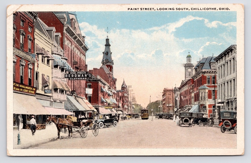 Paint Street Downtown Woolworth's Drug Store Chillicothe Ohio OH c1915 Postcard