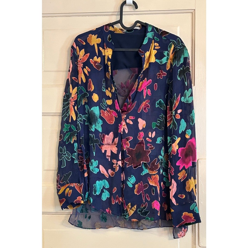 Alice and Olivia Amos Floral Burnout Velvet Blouse size M
