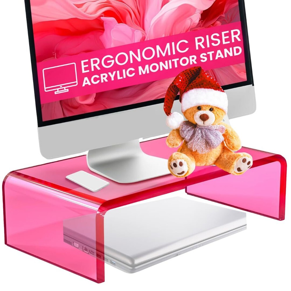 Acrylic Monitor Stand – Ergonomic Desktop Organizer for Better Posture, Styli...