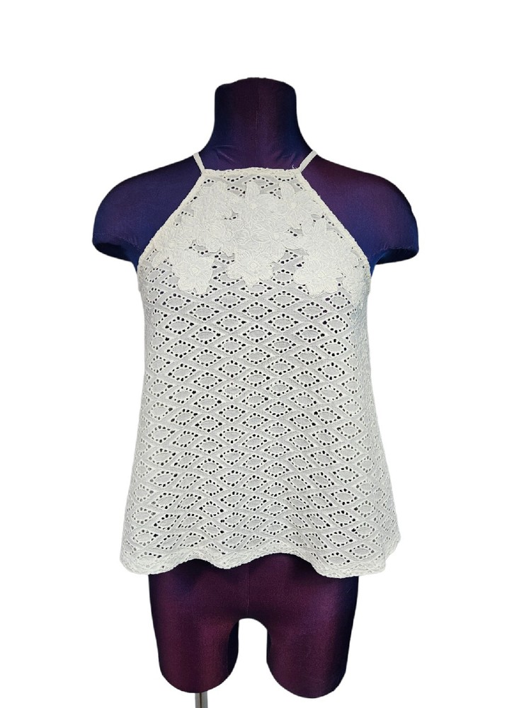 Zara Trafaluc White Eyelet Halter Tank Top Size Small Women's U22