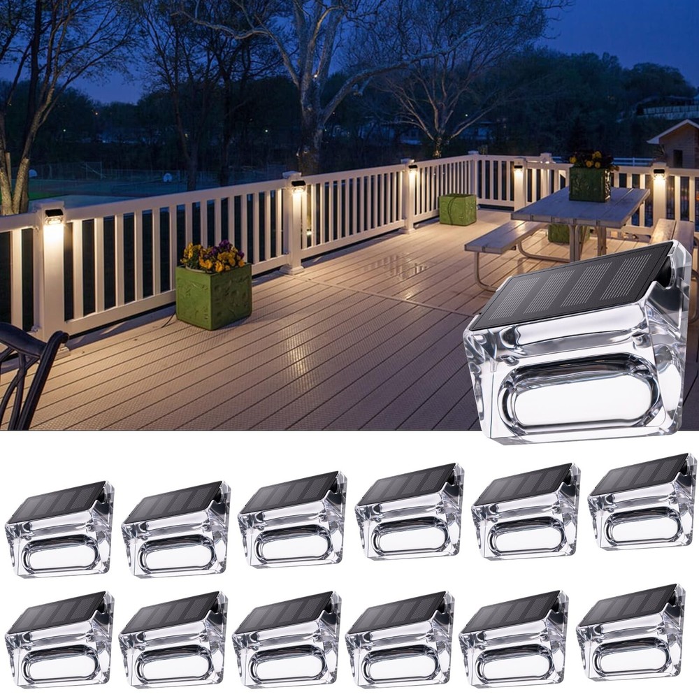 12 Pack Waterproof Solar Fence Lights for Outdoor Deck and Garden