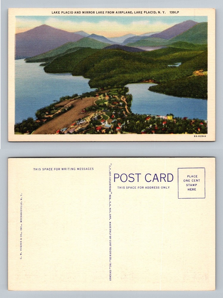 Lake Placid, NY-New York, Mirror Lake Airplane View Old Vintage Postcard