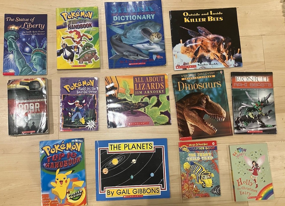Lot Of 12 Paperback Books For Kids, Pokémon,Bees, Shark,Lizards,planets…