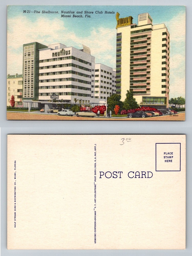 Miami Beach, FL-Florida, Shelborne Nautilus Shore Club Hotels Vintage Postcard