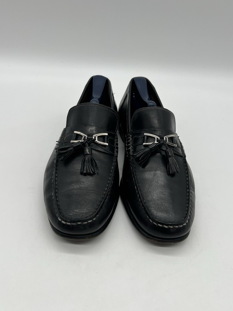 Santoni Men’s Size 10D Black Leather Tassel Loafers Italian Slip On Dress Shoes.