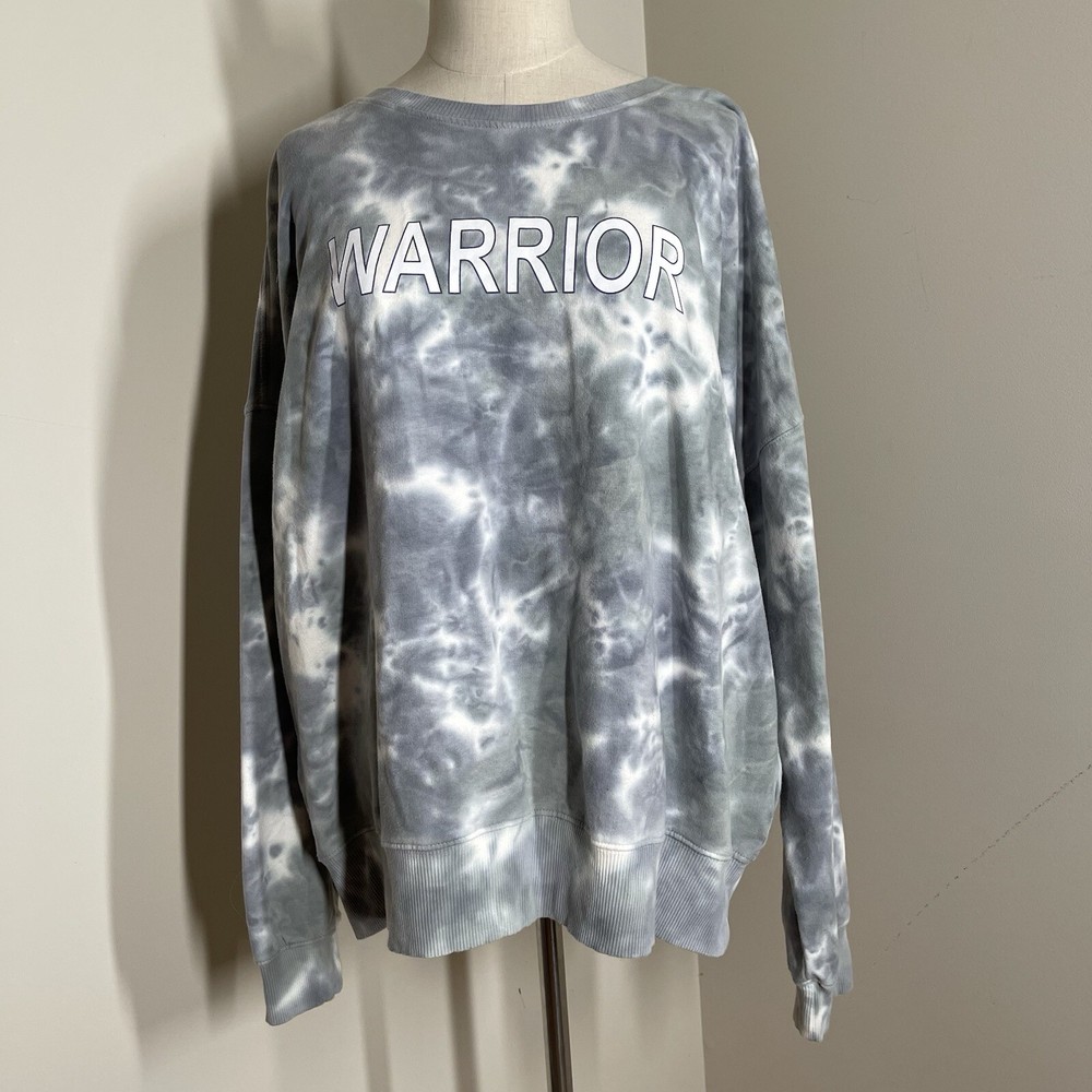 NWT! Anthropologie Lacausa Smoke Blue/White Tie Dye “WARRIOR” Sweatshirt-Size L