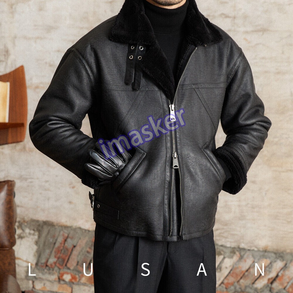 Winter Men's Warm Thickened Leather Jacket PU Lamb Fur Windproof Outdoor Jacket