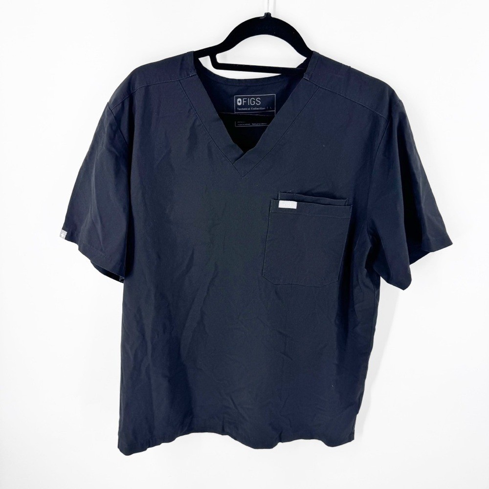 ✅ Figs Leon Three-Pocket Scrub Top Mens Large BLACK Short Sleeve V-Neck FM1500