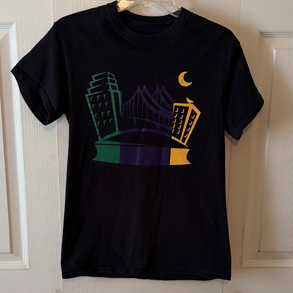 Black Graphic Print Crew Neck Short Sleeve T-Shirt City Moon Teens XL