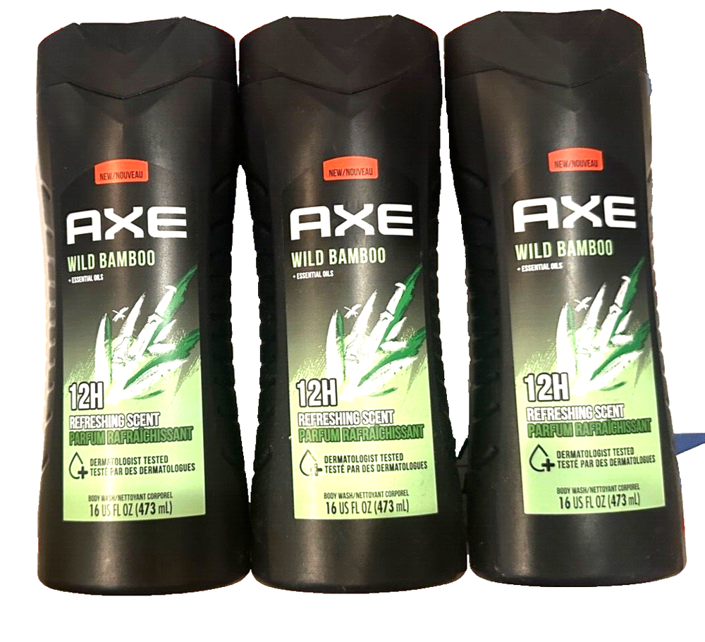 LOT OF 3- BOTTLES AXE WILD BAMBOO  REFRESHING SCENT BODY WASH 16 oz. EACH