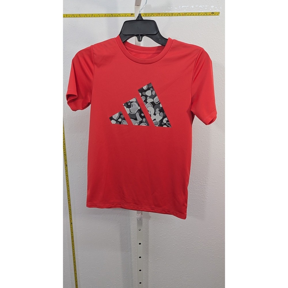 Adidas Boys Red Camo Graphic Logo Short Sleeve Athletic T-Shirt Size M 10/12