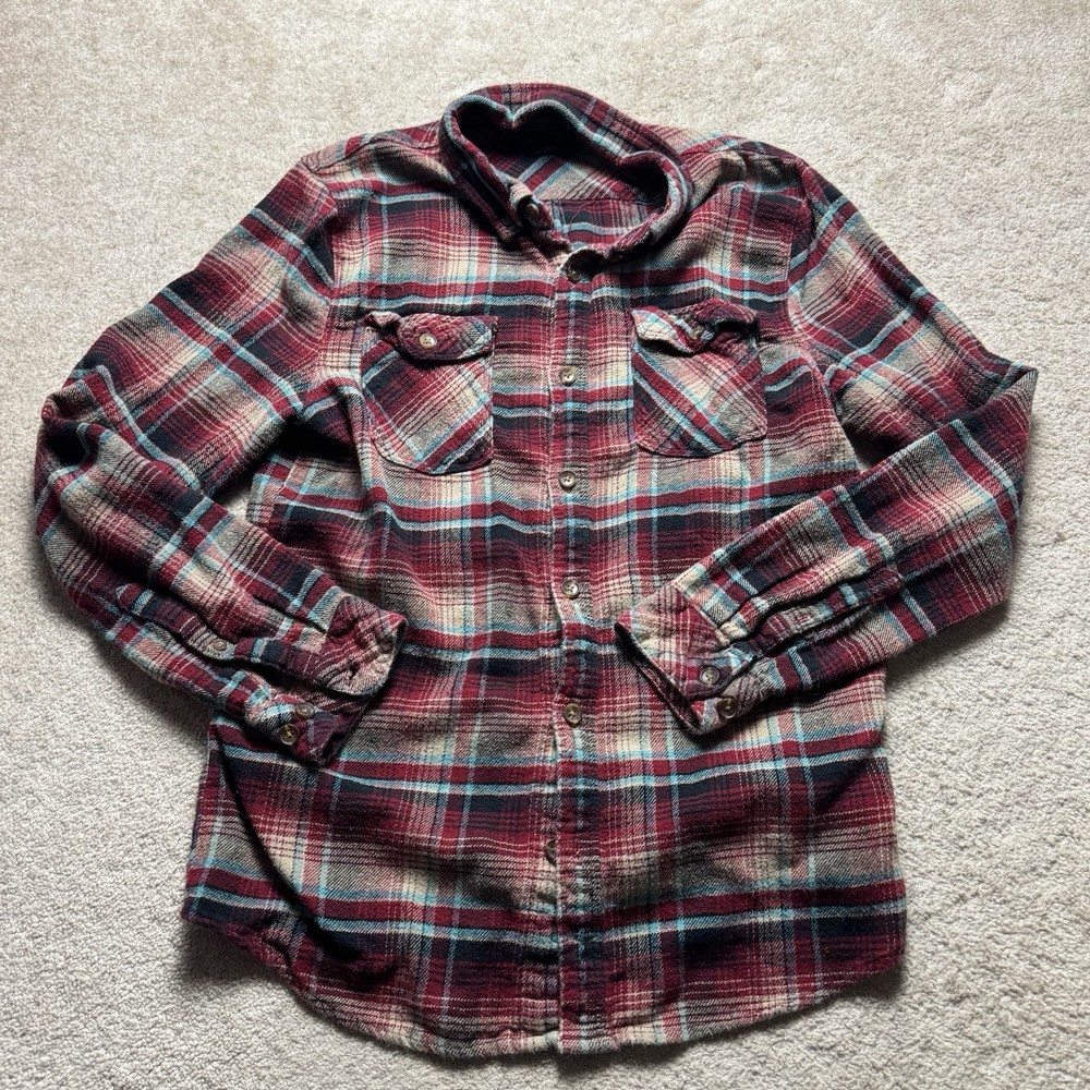 O Neill Plaid Flannel Button Up Shirt Classic Fit Mens Small Red