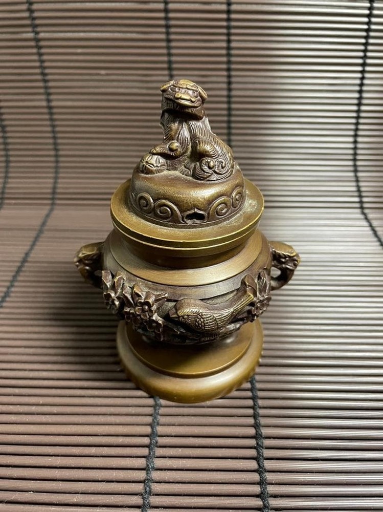 Japanese Bronze Incense Burner Vintage Metal Censer Shishi Lion Sculpture 5.5 in