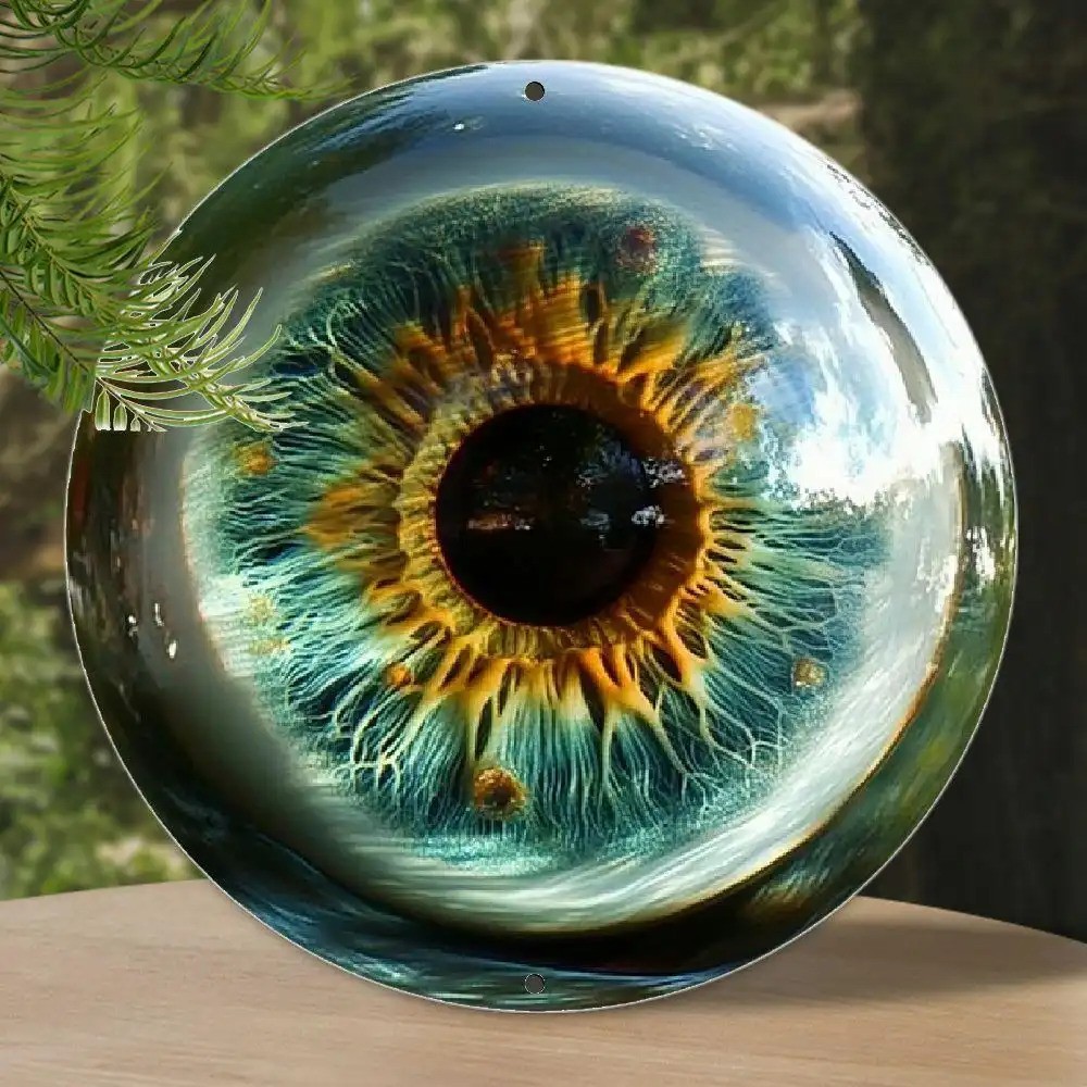 Vintage Realistic Blue Eye Pattern Round Aluminum Wall Art