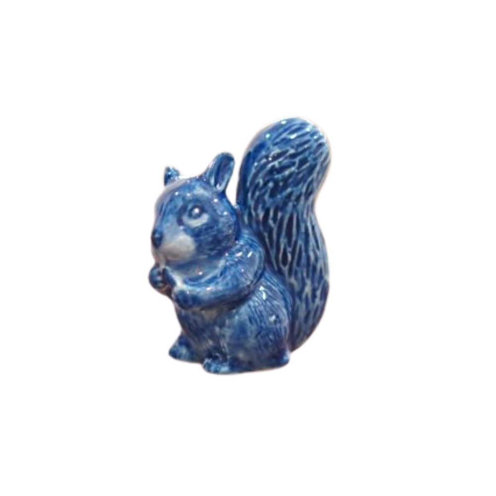 Squirrel Figurine Ceramic Miniature Blue Hand Painted Animals Collection Gift