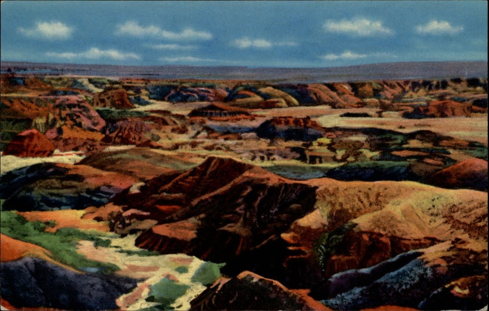 Painted Desert Arizona colorful sand rock formations aerial vintage postcard