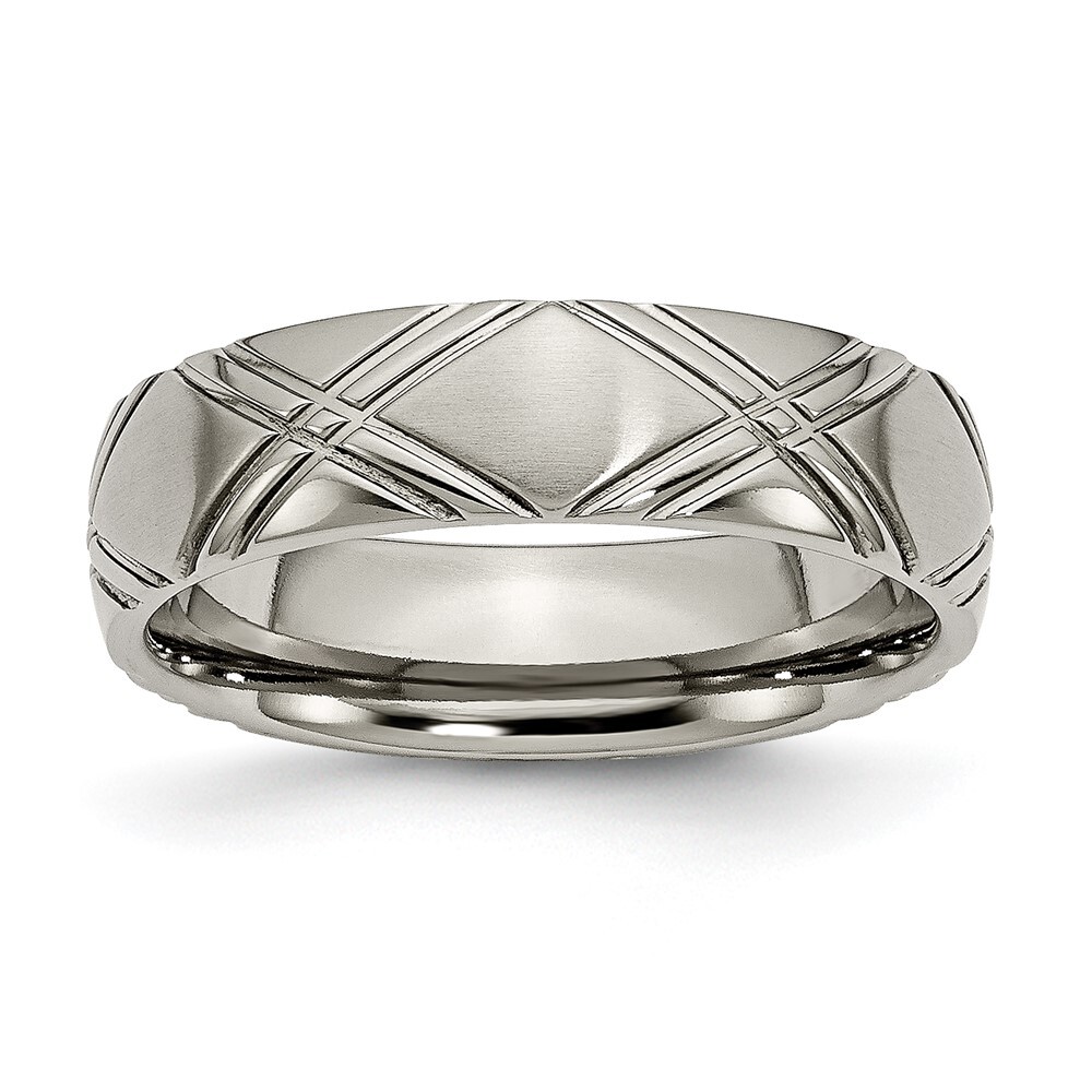Titanium Brushed and Polished 6mm Criss-cross Design Band Ring Size 7