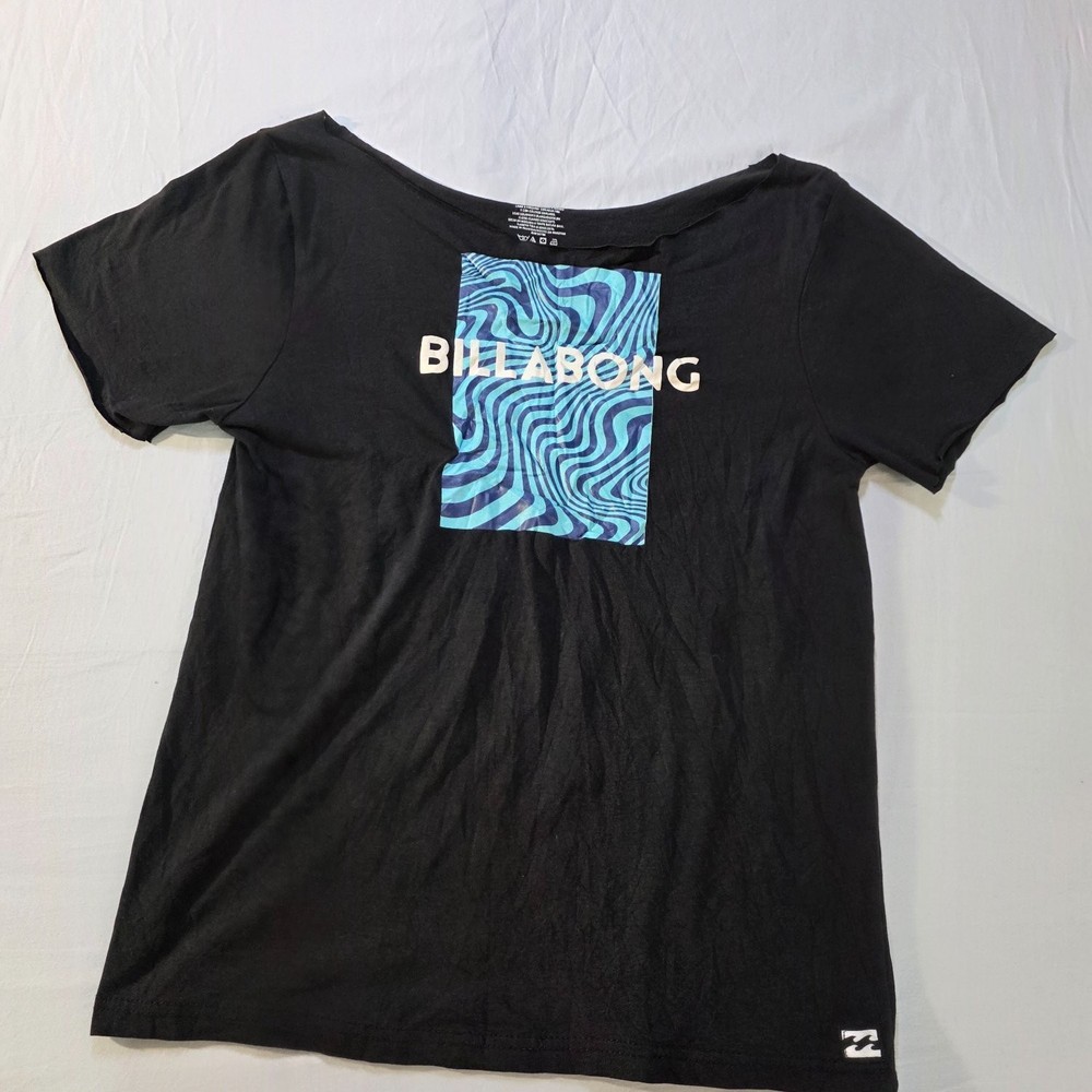 Billabong FP Movement Women's T-Shirt Size M Black Scoop Neck Surf Graphic Tee