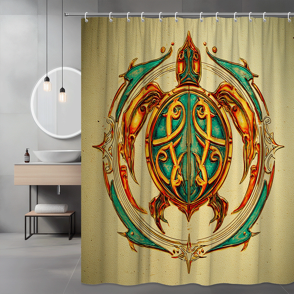 Turtle Graphic Shower Curtain Teal Orange Decorative Print