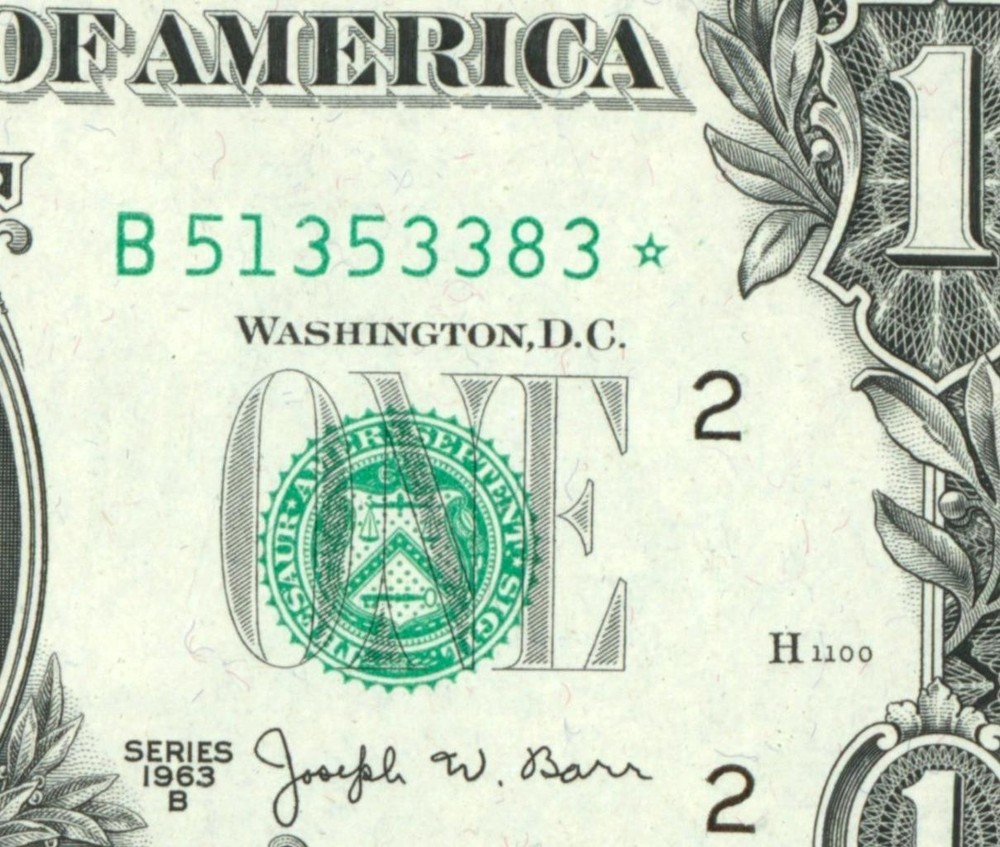** STAR ** $1 1963 (CHOICE CU) (JOSEPH BARR) Federal Reserve (2nd of 3 consec)