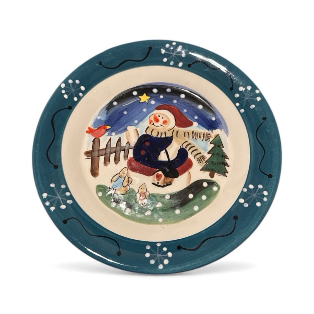 Snowman Winter Scene Decorative Plate 8” Holiday Christmas Accent Wall Display-image