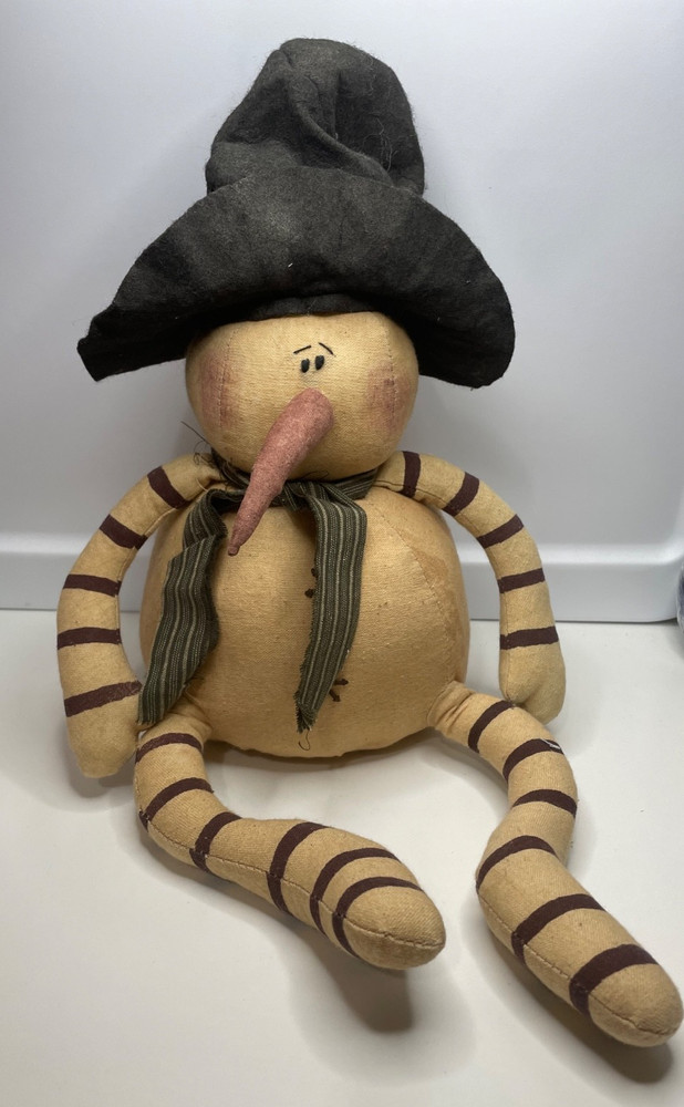 Honey And Me Vintage Primitive Shelf Sitter Snowman Doll BIG CARROT NOSE