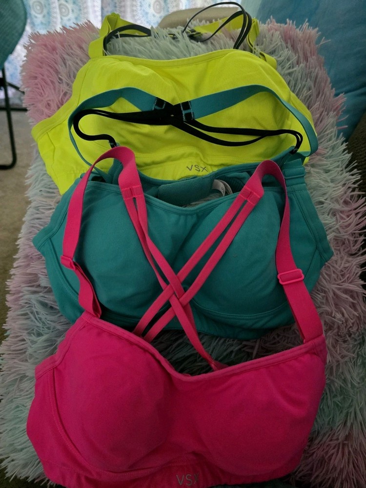 3 VSX Victoria's Secret Sport Bra Lot 34B Crossback Underwire Lightly Lined Neon