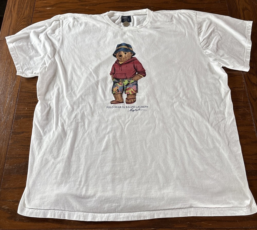 Vintage Ralph Lauren Polo Bear Shirt Mens 2XL XXL White 90s Summer Beach Graphic