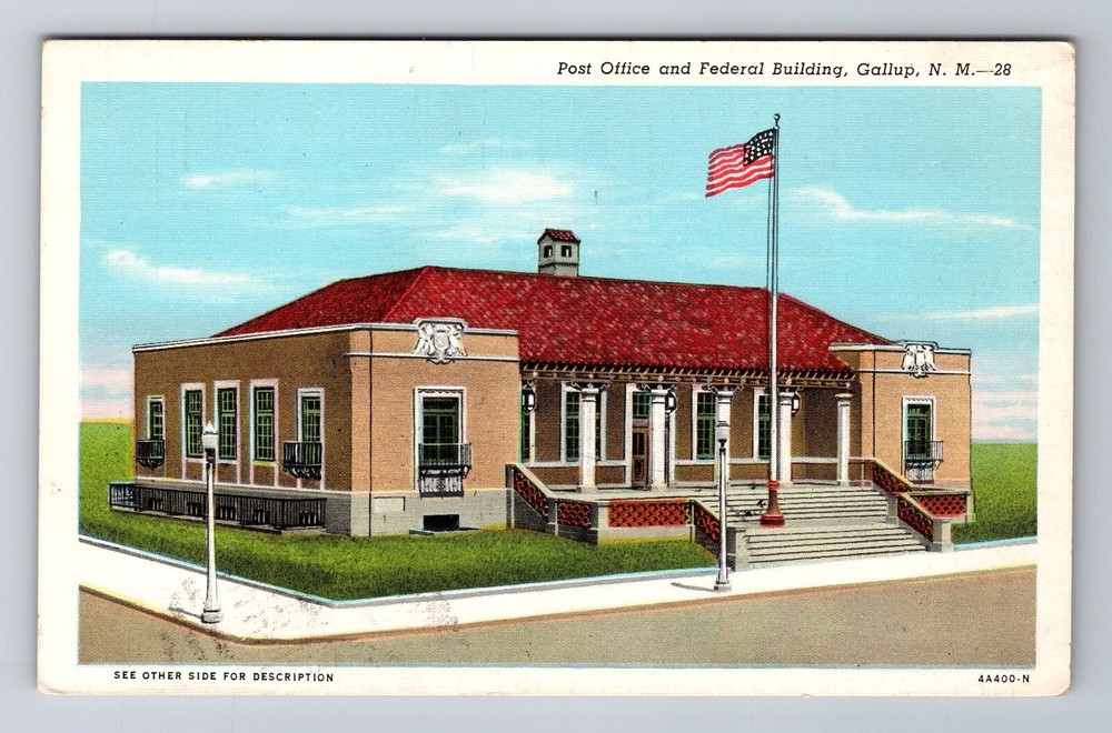 Gallup NM-New Mexico, Post Office And Federal Building, Vintage c1945 Postcard