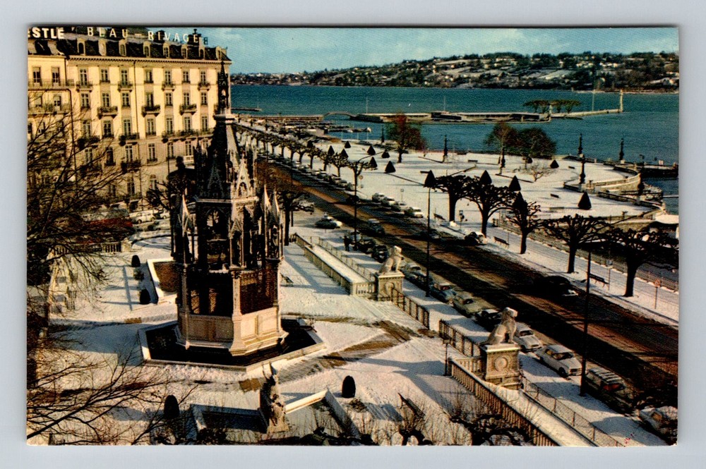 Switzerland- Lake Geneva In Winter Brunswick Monument Postal PC Vintage Postcard