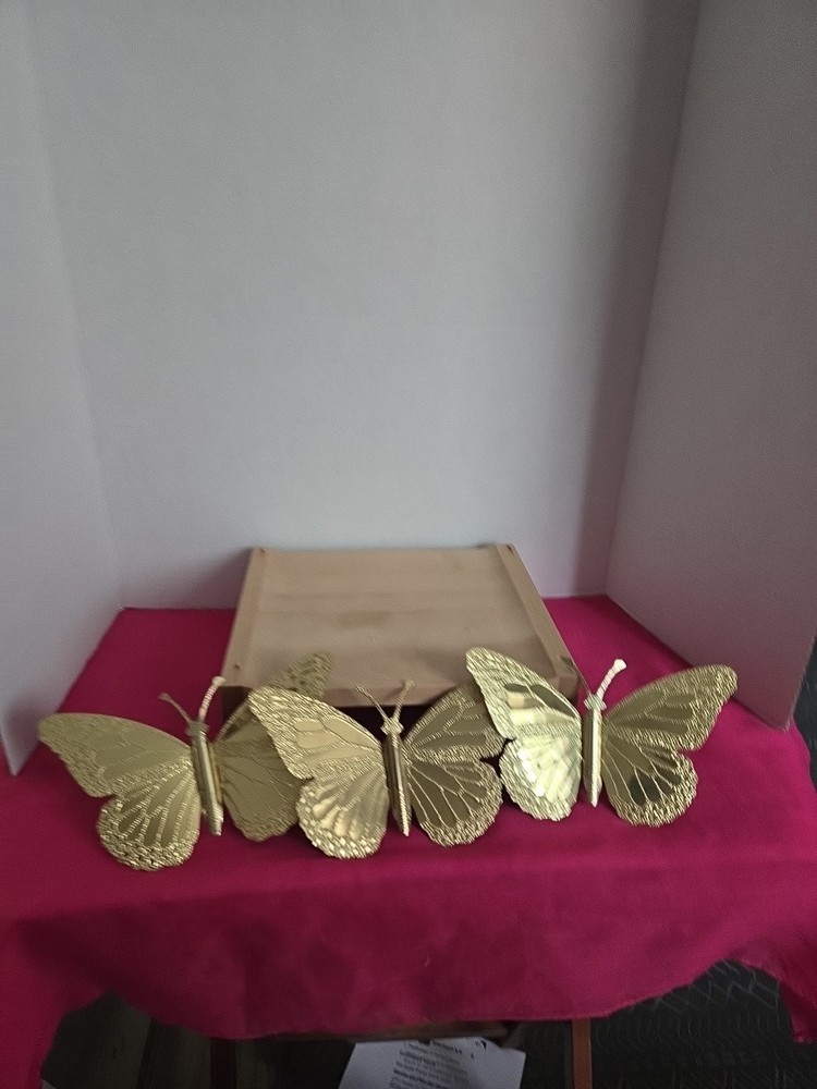 Set Of 3 Home Interiors & Gifts Gold Metal Butterflies Wall Decor Made In USA