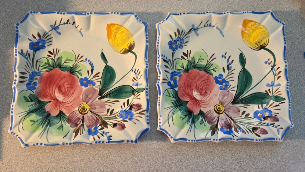 Vintage Italian Hand Painted Nove Rose Majolica Serving Plate Set of 2