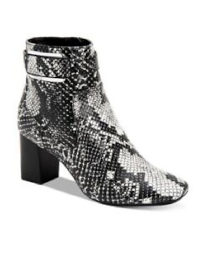 CALVIN KLEIN Womens Gray Snakeskin Cattee Square Toe Block Heel Booties 8.5 M
