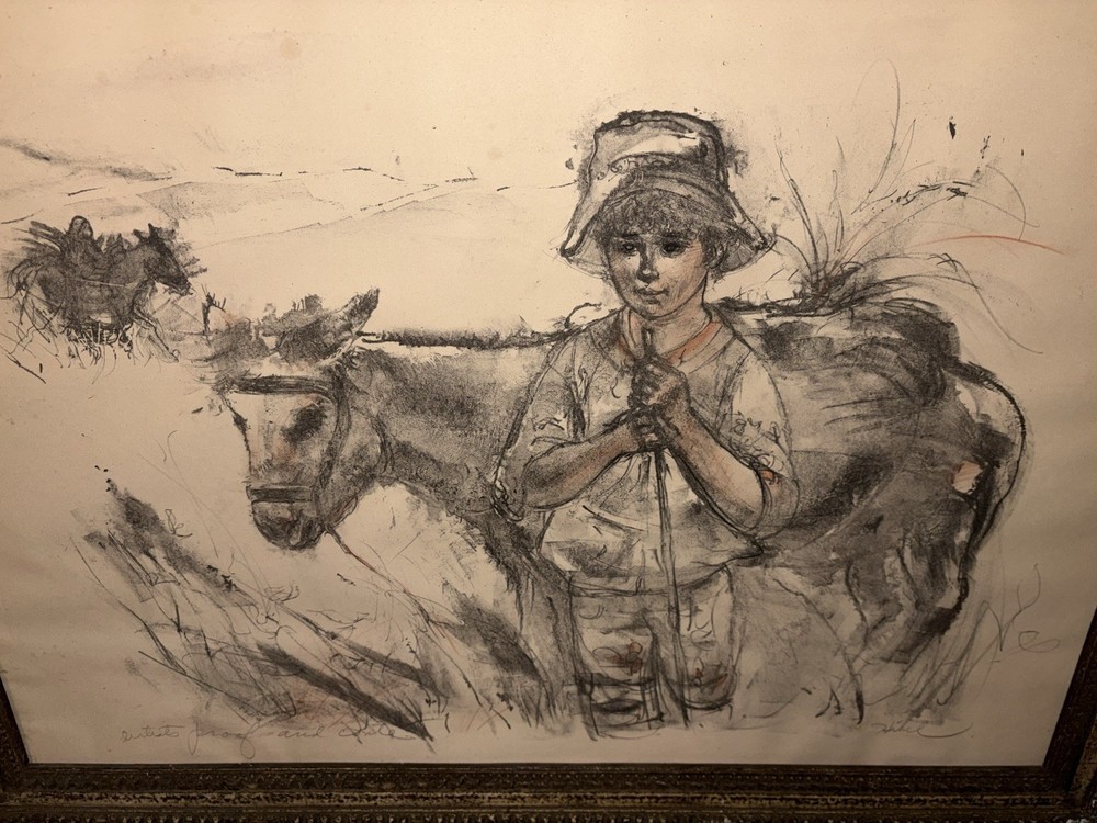 Framed Original Drawing Child Charcoal Pencil Signed Realism Art Edna Hibel