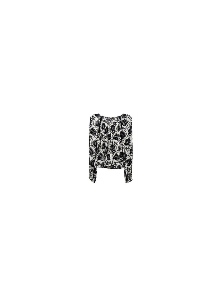 INC Womens Black Lattice-inset Floral Long Sleeve Peasant Top Size: XS