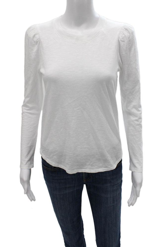 Veronica Beard Women White Pima Cotton T-Shirt Crewneck Long Sleeve Size XSFree Shipping in US $100+ Orders | $6.95 Orders Below