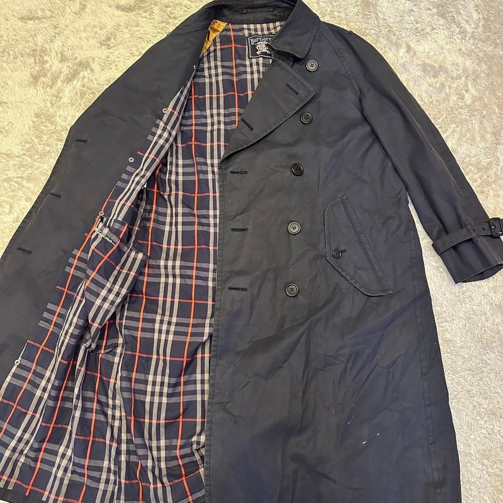 Burberrys Trench Coat Black Nova Check Lining Long Men's US Size L Jacket